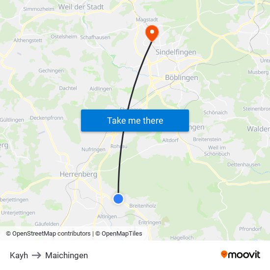 Kayh to Maichingen map