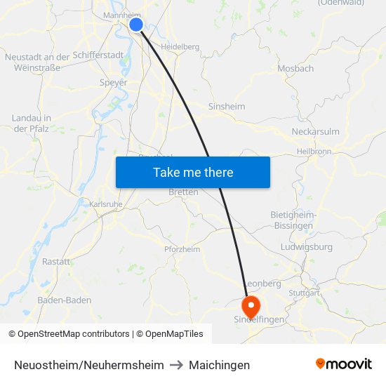 Neuostheim/Neuhermsheim to Maichingen map