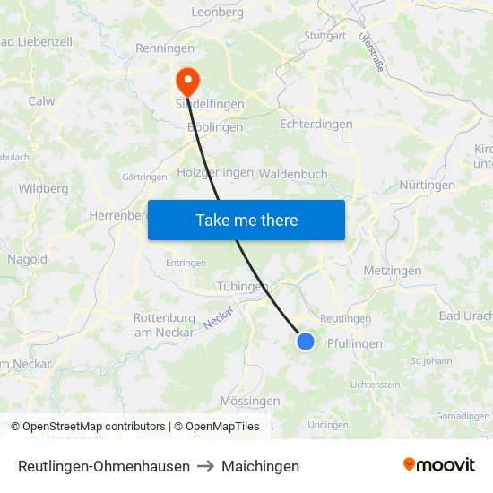 Reutlingen-Ohmenhausen to Maichingen map