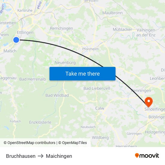 Bruchhausen to Maichingen map