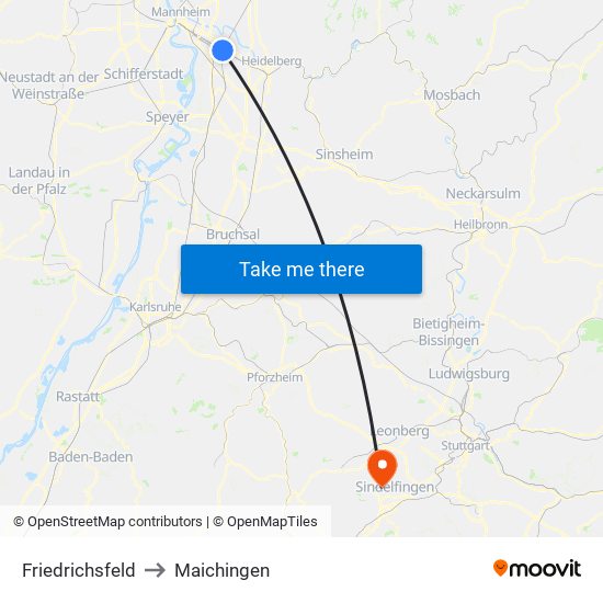 Friedrichsfeld to Maichingen map