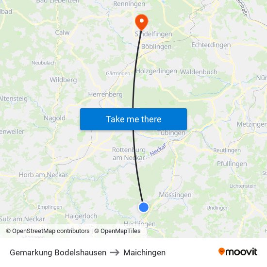 Gemarkung Bodelshausen to Maichingen map