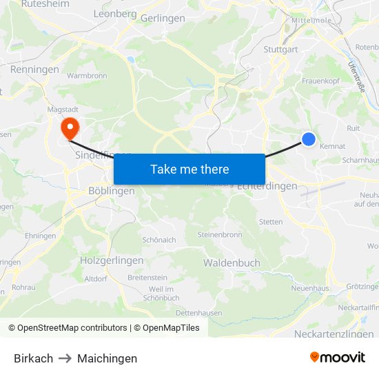 Birkach to Maichingen map