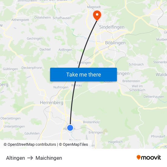 Altingen to Maichingen map