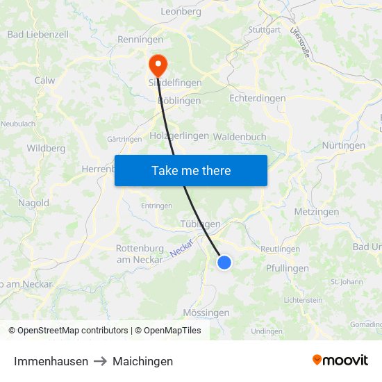Immenhausen to Maichingen map