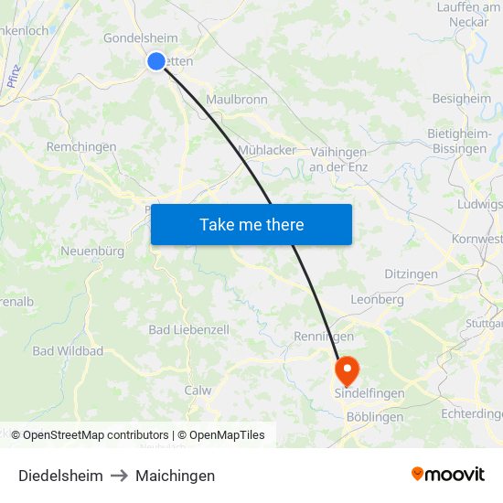 Diedelsheim to Maichingen map