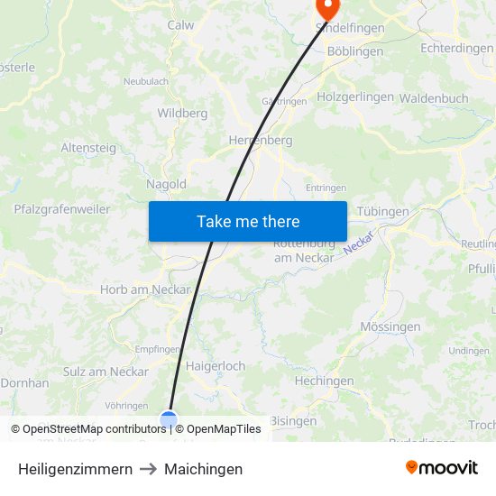 Heiligenzimmern to Maichingen map