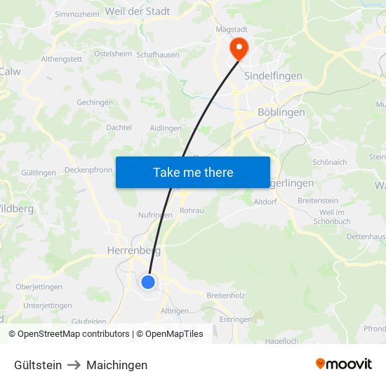 Gültstein to Maichingen map