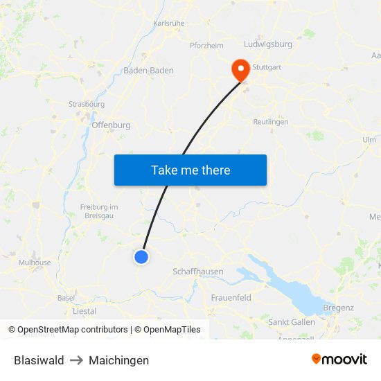 Blasiwald to Maichingen map