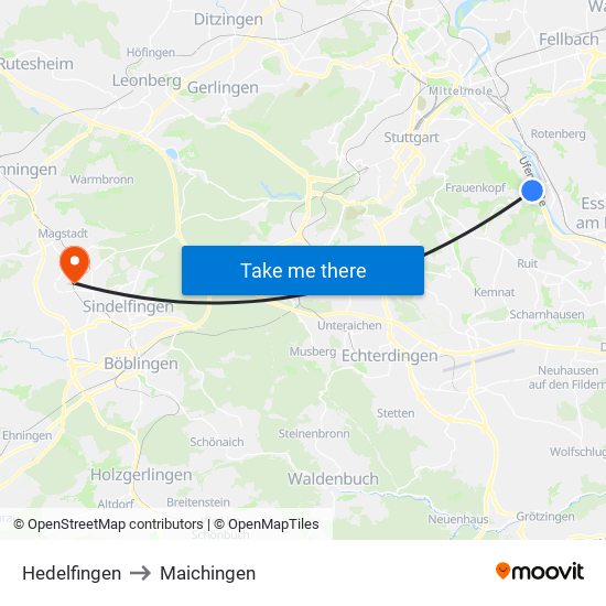 Hedelfingen to Maichingen map