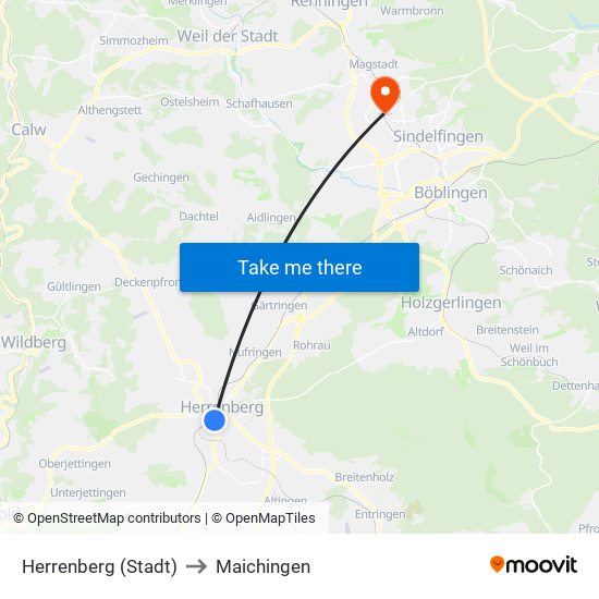 Herrenberg (Stadt) to Maichingen map