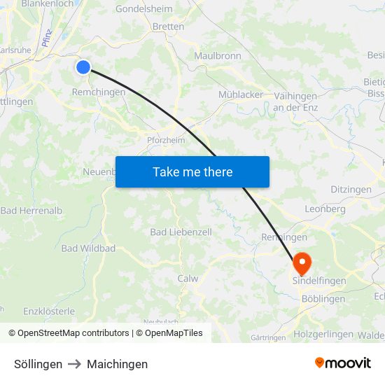 Söllingen to Maichingen map