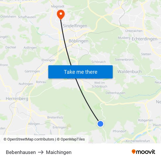 Bebenhausen to Maichingen map