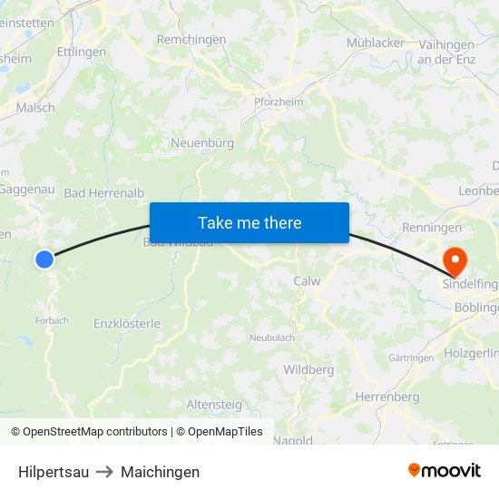 Hilpertsau to Maichingen map