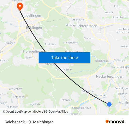 Reicheneck to Maichingen map