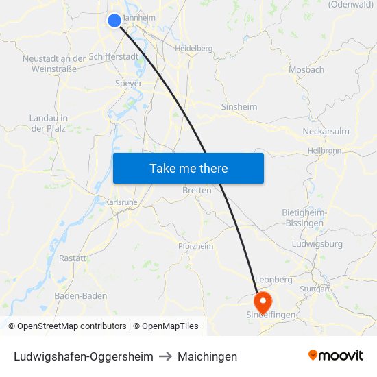 Ludwigshafen-Oggersheim to Maichingen map