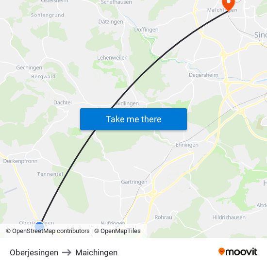 Oberjesingen to Maichingen map