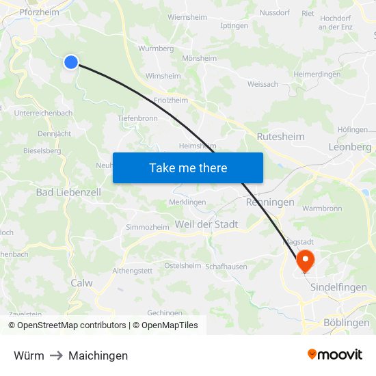 Würm to Maichingen map