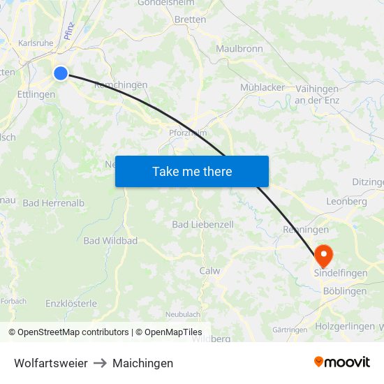 Wolfartsweier to Maichingen map