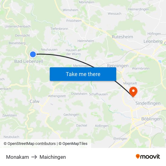Monakam to Maichingen map