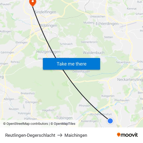 Reutlingen-Degerschlacht to Maichingen map