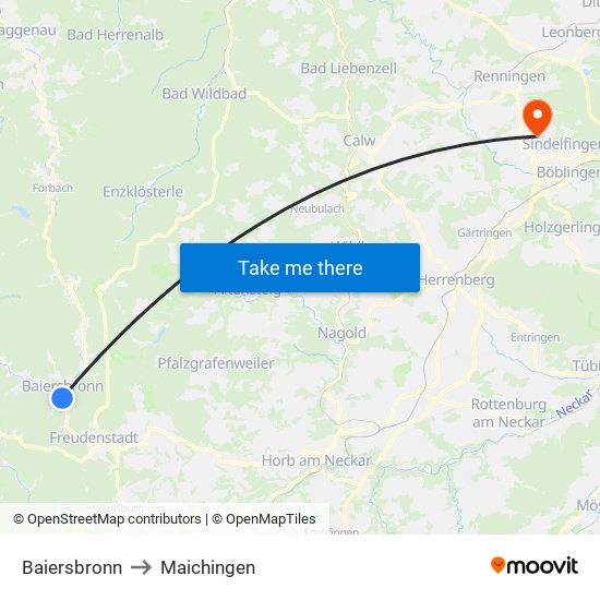 Baiersbronn to Maichingen map