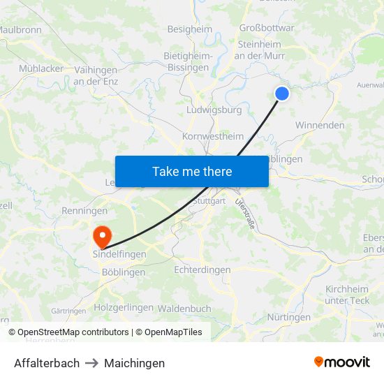 Affalterbach to Maichingen map