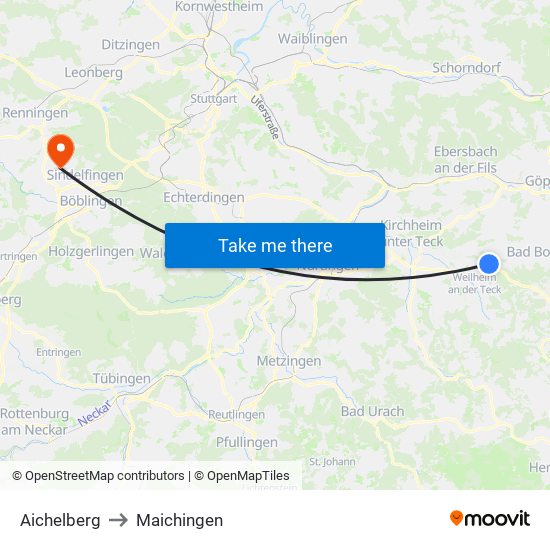 Aichelberg to Maichingen map