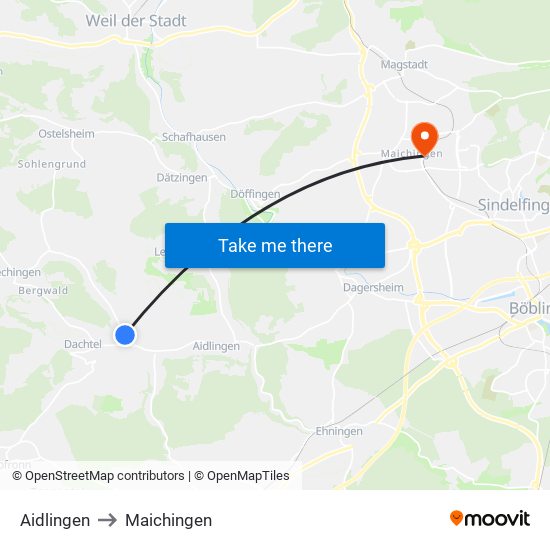 Aidlingen to Maichingen map