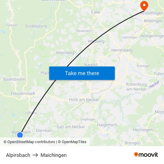 Alpirsbach to Maichingen map