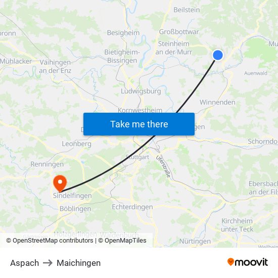 Aspach to Maichingen map