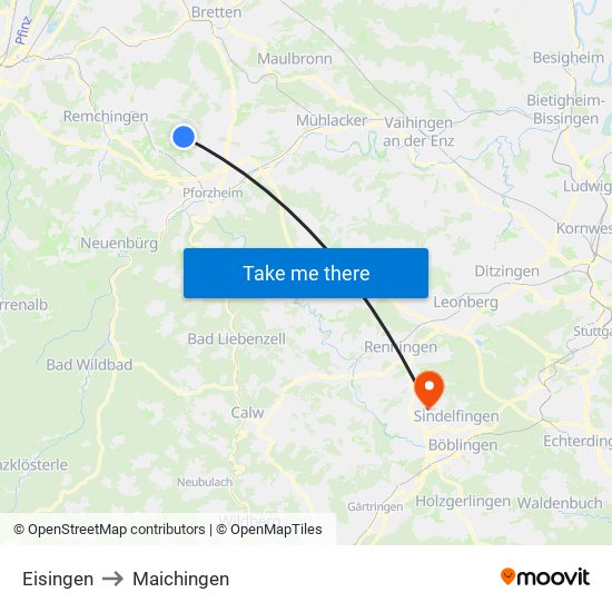 Eisingen to Maichingen map