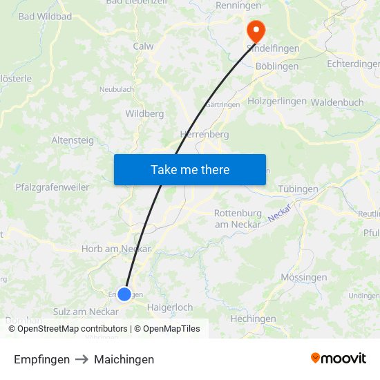 Empfingen to Maichingen map