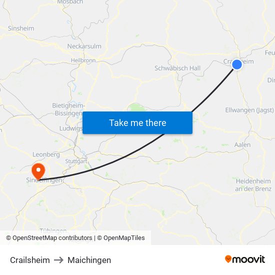 Crailsheim to Maichingen map