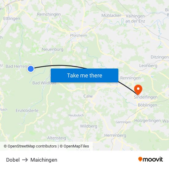 Dobel to Maichingen map