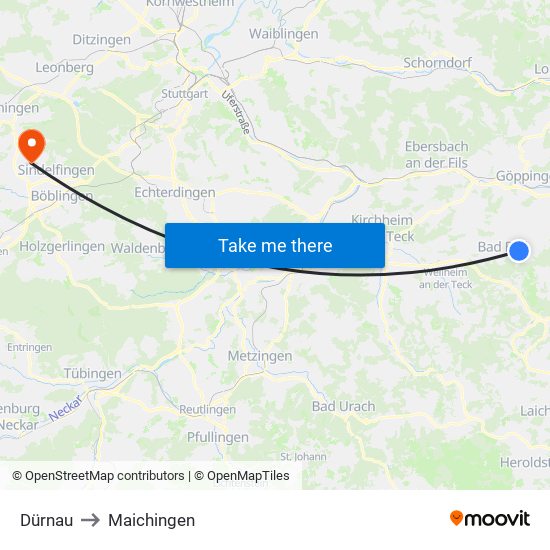 Dürnau to Maichingen map