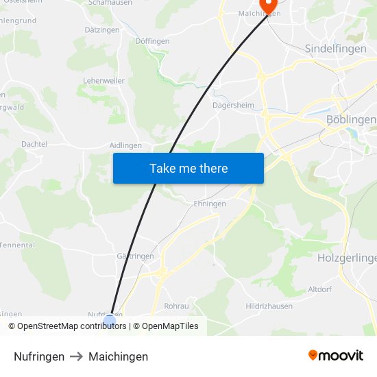 Nufringen to Maichingen map