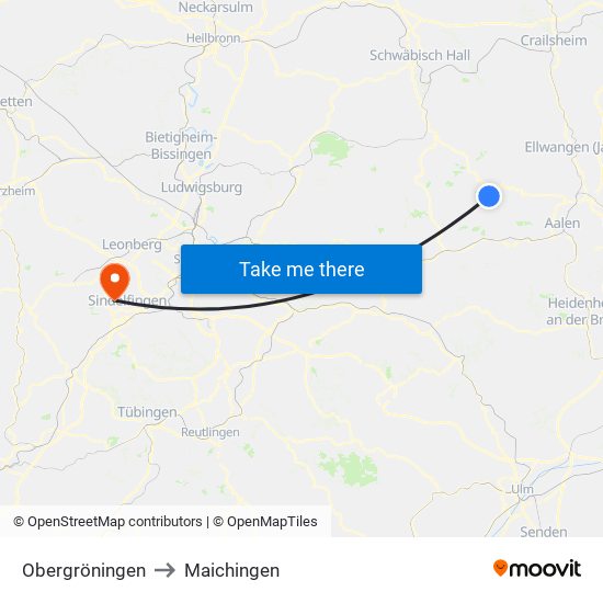 Obergröningen to Maichingen map