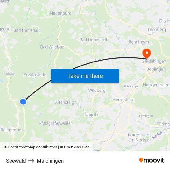 Seewald to Maichingen map