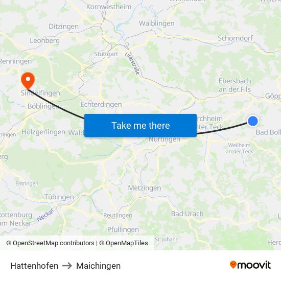 Hattenhofen to Maichingen map