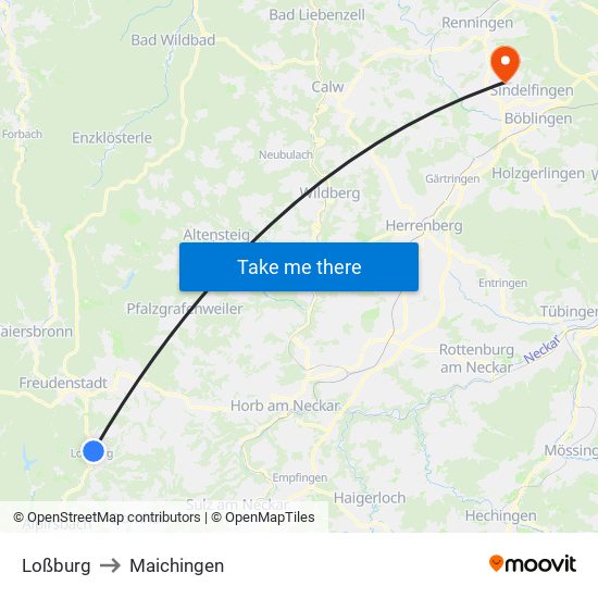 Loßburg to Maichingen map