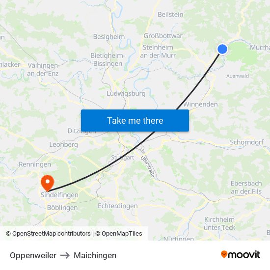 Oppenweiler to Maichingen map