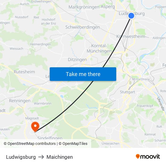 Ludwigsburg to Maichingen map