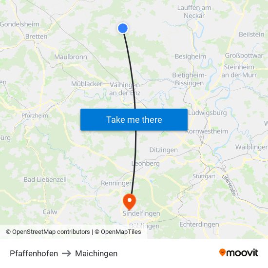 Pfaffenhofen to Maichingen map