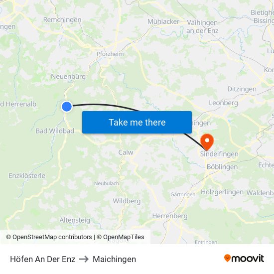 Höfen An Der Enz to Maichingen map