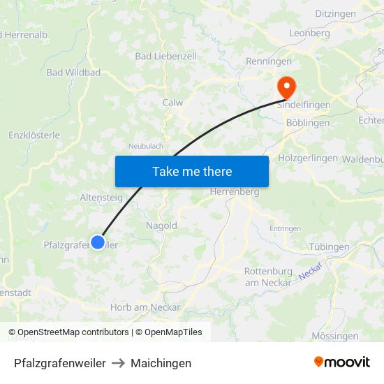 Pfalzgrafenweiler to Maichingen map