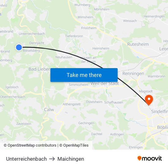 Unterreichenbach to Maichingen map