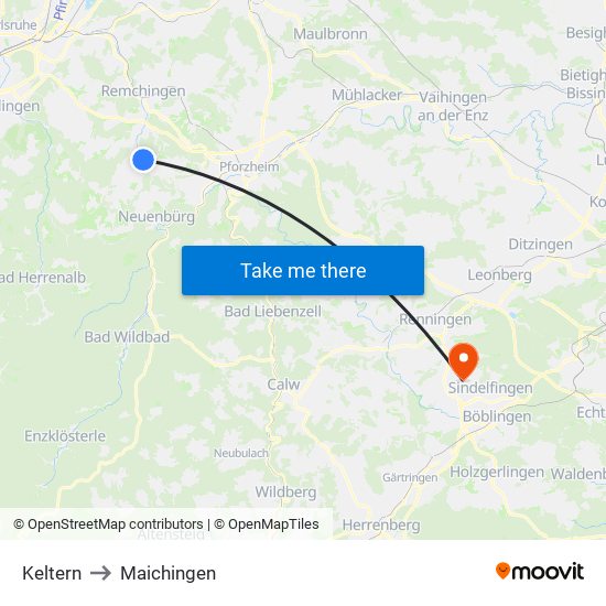 Keltern to Maichingen map