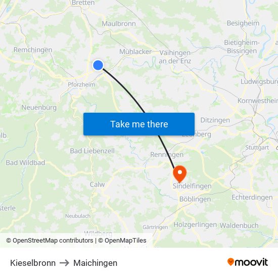 Kieselbronn to Maichingen map