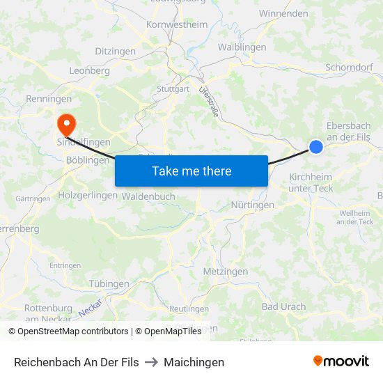 Reichenbach An Der Fils to Maichingen map